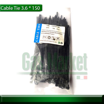 เคเบิ้ลไทร์ 6​นิ้ว​(3.6*150) สายรัดพลาสติก ​สี​ดำ​ ถุงละ100เส้น - Cable Tie 6 inch (3.6*150) black color 100 pcs/pack