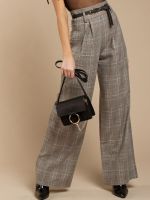 Plaid Print Casual Pants Pleated Wide Leg Temperament WomenS High Waist Pants