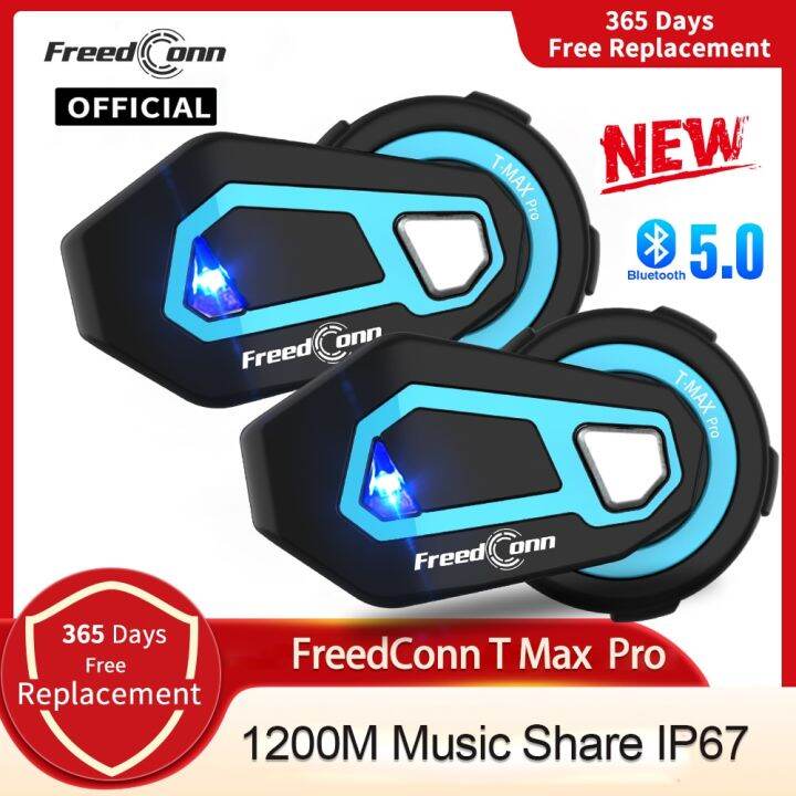 FreedConn T-Max Pro Bluetooth headset, helm intercom, communicatiesysteem voor maximaal 6 motorfietsen met 1000 m bereik, FM-radio, voice prompt, DSP en CVS ruisonderdrukking, waterdicht