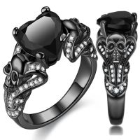 Gothic Skull Black Rings Red Purple Crystal Ring Cocktail Party Halloween Biker Rings for Women Christmas Gifts