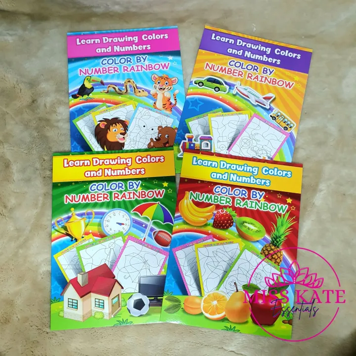 COLORING BOOK BY NUMBER, LEARN DRAWING COLORS & NUMBERS (4PCS SET / 1PC ...