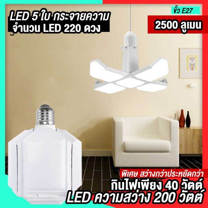 โปรโมชั่น-กินไฟ-40w-สว่างเท่า-200w-หลอดไฟ-led-โคมไฟ-led-5-ใบ-ขั้วe27-ไฟรูปเหลียม-ไฟถนอมสายตา-ไฟกางออกได้-และพับเก็บได้-led-bulb-ราคาถูก-หลอด-ไฟ-หลอดไฟตกแต่ง-หลอดไฟบ้าน-หลอดไฟพลังแดด