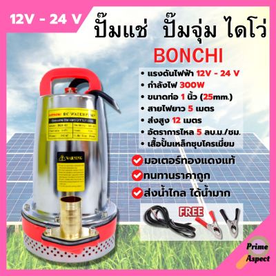 ปั้มแช่ ปั้มจุ่ม ไดโว่ พลังงานแสงอาทิตย์/แบตเตอรี่ 300 วัตต์ BONCHI รุ่น ZQB12-12V