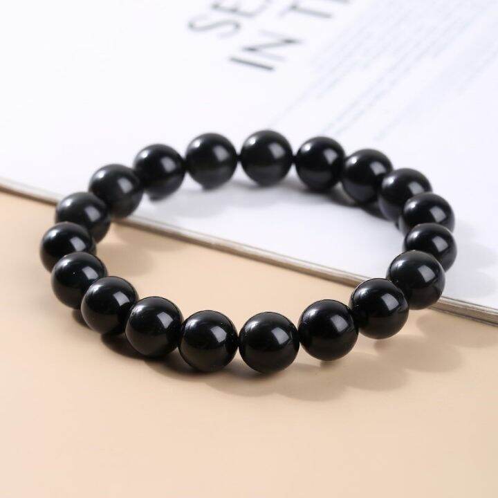 jd-สร้อยข้อมือลูกปัดทรงกลมออบซิเดียนธรรมชาติสีรุ้งผู้ชายแฟชั่นสำหรับผู้หญิงกำไลสายสำหรับชาวพุทธมีสีดำหลากสี