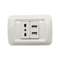 【CW】 Israeli Italy Standard 3 Holes household electrical wall power socket White PC panel with 2USB Ports