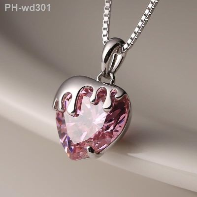 ◄ Luxury Fashion Pink Zircon Crystal Heart Pendant Necklace for Women Chain Neckleck Birthday Party Anniversary Gift Jewelry mujer