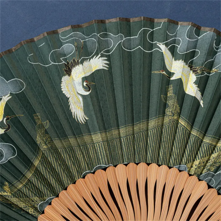home-decorative-fan-intricate-tassel-detail-fan-dance-and-wedding-party-fan-crane-print-hand-held-fan-vintage-hand-fan-with-tassels