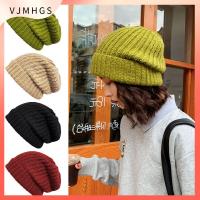 VJMHGS มี5สี หมวกลำลองสตรี ผู้หญิง/ผู้ชาย ฝากระโปรงอุ่น หมวกถักนิตติ้ง หมวกบีนนี่ผู้หญิง หมวกฤดูใบไม้ร่วงฤดูหนาว