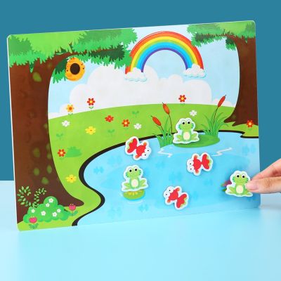 [COD] Childrens early education puzzle lotus pond counting stickers games animal calculation cognitive wooden toys 71