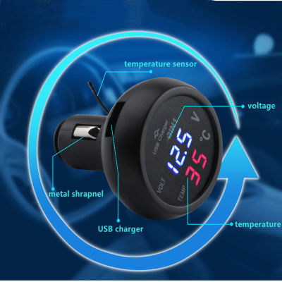 【cw】3 in 1 Digital LED Car Voltmeter Car Truck USB Charger 12V24V Temperature Meter Volt Meter ！