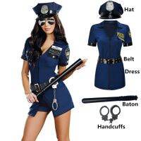 Justsaiyan Womens Sexy Blue Black Halloween Party Police Uniform Cosplay Policewoman Costumes Outfit Plus Size Fancy Dress