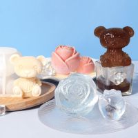 Ice Cube Silicone Mold Cute Bear Cat Rose Shaped Ice Ball Chocolate Ice Mould Whiskey Wine Drink Coffee Ice Cream Cake Decor