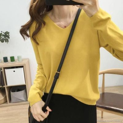 ✐ Multi-color loose thin V-neck solid color sweater comfortable long-sleeved bottoming shirt