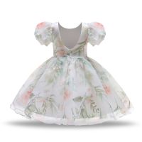 Girls Party Princess Dress for Kids Flower Backless Elegant Wedding Pagant Gown Puff Sleeve Birthday Children Summer Dresses