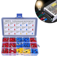 ขั้วต่อสายไฟหุ้มฉนวนคละ 280 ชิ้น Assorted Crimp Spade Terminal Insulated Electrical Wire Cable Connector Kit Set