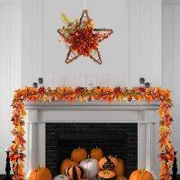 Artificial Flower Fall Wreath Thanksgiving Wreaths for Front Door Wooden Five-Star Decorative Wreath for Home Decor