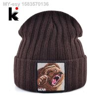 usaj61946 Gorros de malha do urso bordado chapéu masculino cor sólida outono inverno tricô menino mulheres roupa rua gorros kpop