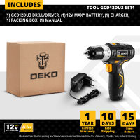 DEKO GCD12DU3 12V Max Household Power Tool Electric Screwdriver with LED Light Lithium Battery Cordless Drill for Woodworking