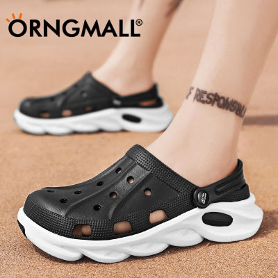 ORNGMALL รองเท้าสลิปออน Sepatu Kebun น้ำหนักเบา,รองเท้าแตะชายหาดสวมใส่สบายสำหรับผู้ชายรองเท้าแตะลายน้ำ