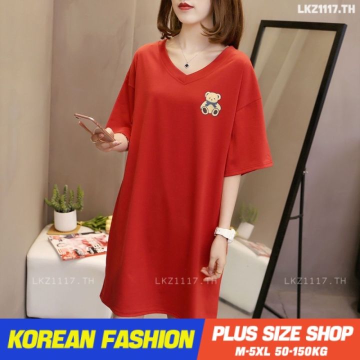 plus-size-เสื้อผ้าสาวอวบ-เดรสสาวอวบอ้วน-ไซส์ใหญ่-ผู้หญิง-เดรสเสื้อยืด-ทรงหลวม-แขนสั้น-คอกลม-ฤดูร้อน-สไตล์เกาหลีแฟชั่น-v728