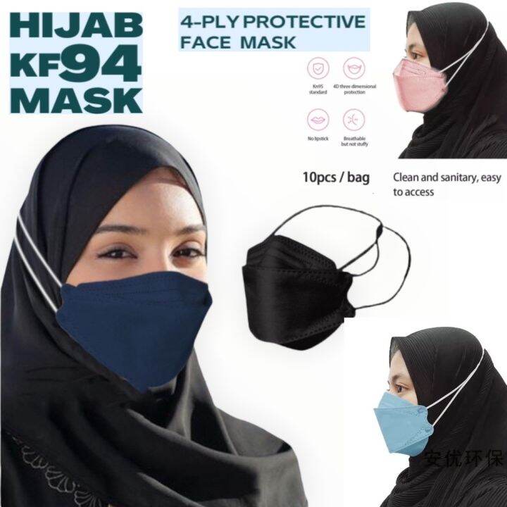 facemask Disposable KF94 Headloop Hijab Face Mask 4 ply Korea Design ...