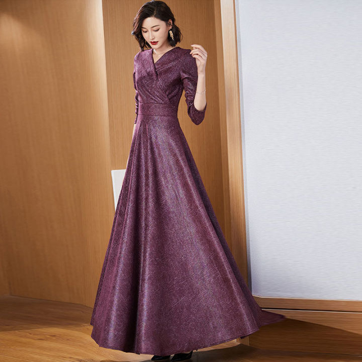 Váy Nữ Mùa Thu Và Mùa Đông Bộ Sưu Tập Mới 2023 Váy Dài Tay Cổ Chữ V Màu Tím  Thắt Eo Cá Tính Chân Váy Dài  Lazadavn