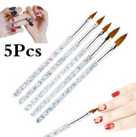 Professional 5Pcs Nail Art Brush Tools Set Crystal Handle Acrylic UV Gel Carving Glitter Pen Nail Brush Set For Nail