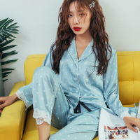 2021Lisacmvpnel Print Fashion Women Pajama Set Sweet Lace Cuff Trousers Long Sleeve Suit Pyjamas