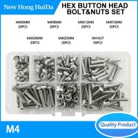 304 Set baut dan mur heksagonal baja tahan karat kepala bulat M4 sekrup benang metrik 6 mm-25 MM kunci reparasi Kit bermacam-macam