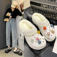 Winter Women Platform Plush Cartoon Slippers Woman Furry Thick Bottom Slides Girls Heighten Garden Shoes Female Hole Shoes Clogs