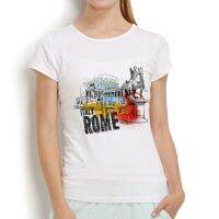 italy Roma city watercolor drawing no glue print tshirt femme summer new white short sleeve casual women T Shirt Pipe Fittings Accessories