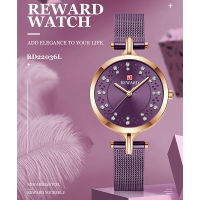 REWARD Luxury Purple Women Watches Rhinestone Quartz Watch Waterproof Ladies Mesh Stainless Steel Wristwatch Montre Femme