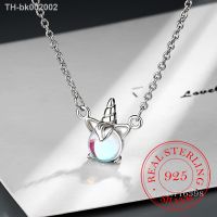 ◑ Real 925 Sterling Silver Crystal Unicorn Charm Pendant Necklace For Women Wedding Jewelry Choker Collar Wedding Party Gift