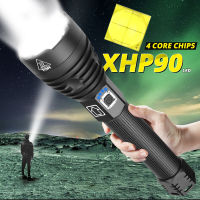 【เรือจากประเทศไทย】ไฟฉายกำลังไฟสูง ไฟฉาย LED ที่แข็งแกร่ง อลูมิเนียมอัลลอยด์ XHP90 High Power Flashlight With 2*26650 battery ส่องสว่างระยะไกล