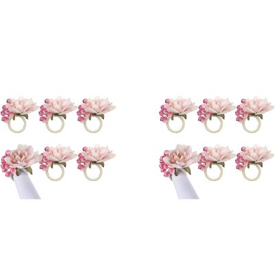 Flower Napkin Rings 12Pcs, Napkin Rings Holder, Spring Floral Serviette Buckles Holder Table Decorations, A
