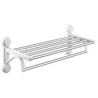 OUSUWO Double Shelves Wall Mount Towel Shelf Punch-Free Towel Bar Cosmetic Shampoo Shelf Bathroom Kitchen Organizer Storage Rack