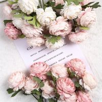 【hot】 Buquê de flores artificiais seda peônia 29cm decoração para casa mesa casamento festa scrapbooking plantas falsas rosa diy