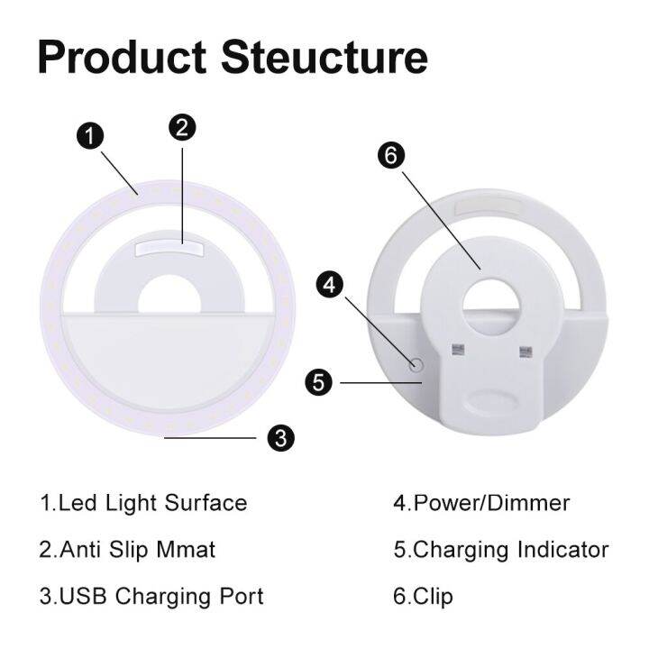 sale-anskukducha1981-ไฟวงแหวนเซลฟี่-led-พร้อมแฟลชกลางคืนเสริมแสงสำหรับโทรศัพท์มือถือชาร์จด้วย-usb-คลิป