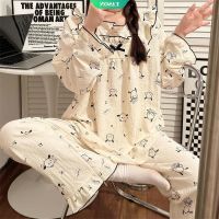 COD SDFGDERGRER 2022 Spring and Autumn Sweet Korean Ins Pajamas Long-sleeved Trousers Cute Cartoon Sanrio Pacha Dog Loose Casual Home Clothes Suit