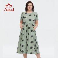 【YF】 Astrid Womens Summer Dress 2023 Elegant Cotton Oversize Office Polka Dot Embroidery Design Pocket Long Dresses for Women