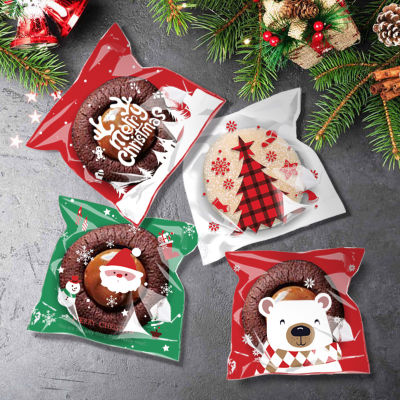 100Pcs Christmas Candy คุกกี้ถุงพลาสติก Self Adhesive Baking Gift Wrap New Year Party Supplies