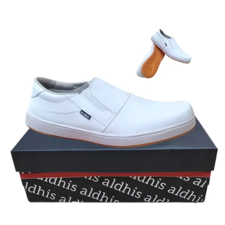 Sepatu Pria Casual Slip On Putih Polos Slop Tanpa Tali Aldeo Sl 110