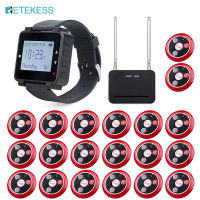 Retekess T128-T117เพจเจอร์แบบไร้สายระบบระบบเรียกร้านอาหารด้วยเครื่องขยายสัญญาณ,1นาฬิกาและ20ปุ่มสำหรับร้านอาหาร,โรงพยาบาลและบาร์