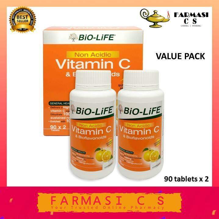 BioLife NonAcidic Vitamin C & Bioflavonoids 90 Tablets x 2 Bottles