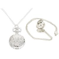 2 Pcs Accessories: 1 Pcs Silver Quartz Numerals Pocket Watch with Vintage Necklace &amp; 1 Pcs Plated Pendant Quartz Watch