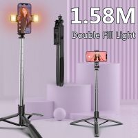 (Bishop Belle)ไม้เซลฟี่บลูทูธไร้สาย4 In 1 1580มม. พร้อมไฟเติมคู่ขาตั้งกล้องแบบพับได้ Monopod สำหรับกล้องแอคชั่น Gopro สมาร์ทโฟน