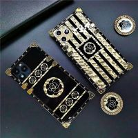 Luxury Glitter Rose Flower Case for Samsung Galaxy S22 Ultra S23 Plus Note 20 10 S21 FE S20 Plus S10 S9 Gold Square Phone Cover