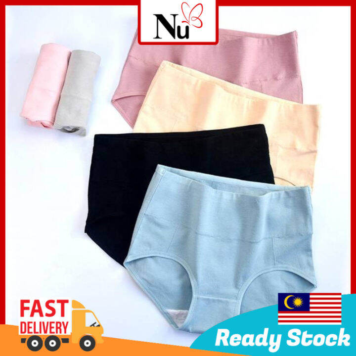 Seluar Dalam Wanita AntiBacteria High Waist Wide Plus Size Plain Colour Cotton Women Panties