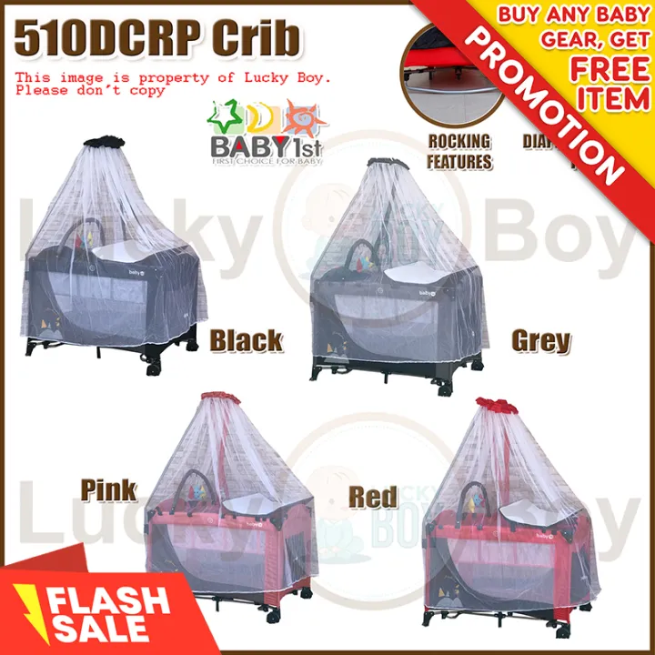 Baby 1st Crib for Baby Princess Type Playpen Grey with Mosquito Net P