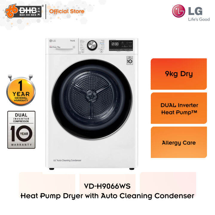 LG VDH9066WS 9kg Dual Inverter Heat Pump™Dryer with Auto Cleaning